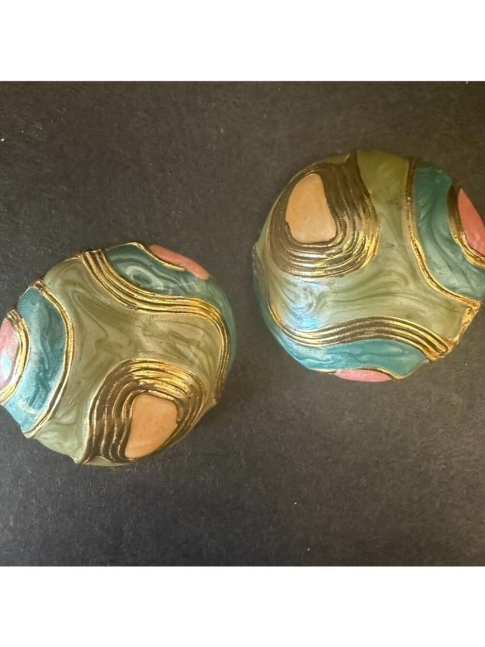 Vintage Kerissa Multicolored Enameled Abstract Post Back Earrings